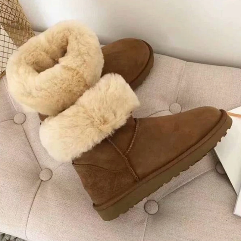Зимние Удобные однотонные ботильоны на плоской подошве без застежки с круглым