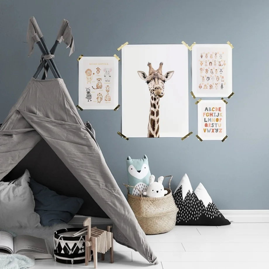 Милый Лев радуга сафари животные буквы жираф скандинавский плакат Настенная