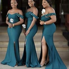 Сексуальные платья невесты африканский зеленый в пол сердечко со шлейфом с Боковым Разрезом шелковый атлас для свадебной вечеринки платья подружек невесты