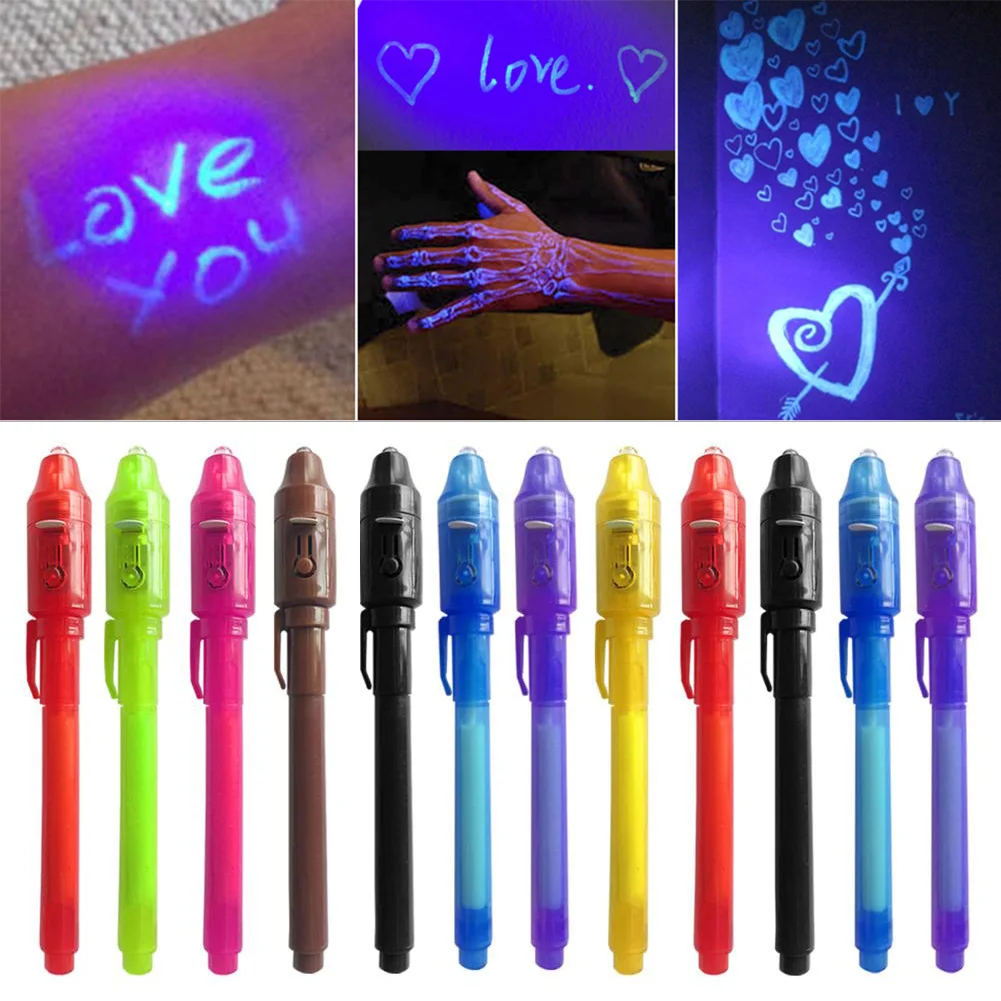 Invisible Ink Pen,Secrect Message Pens, 2 In 1 Magic UV Light Pen for Drawing Funny Activity Kids Party Students Gift DIY School