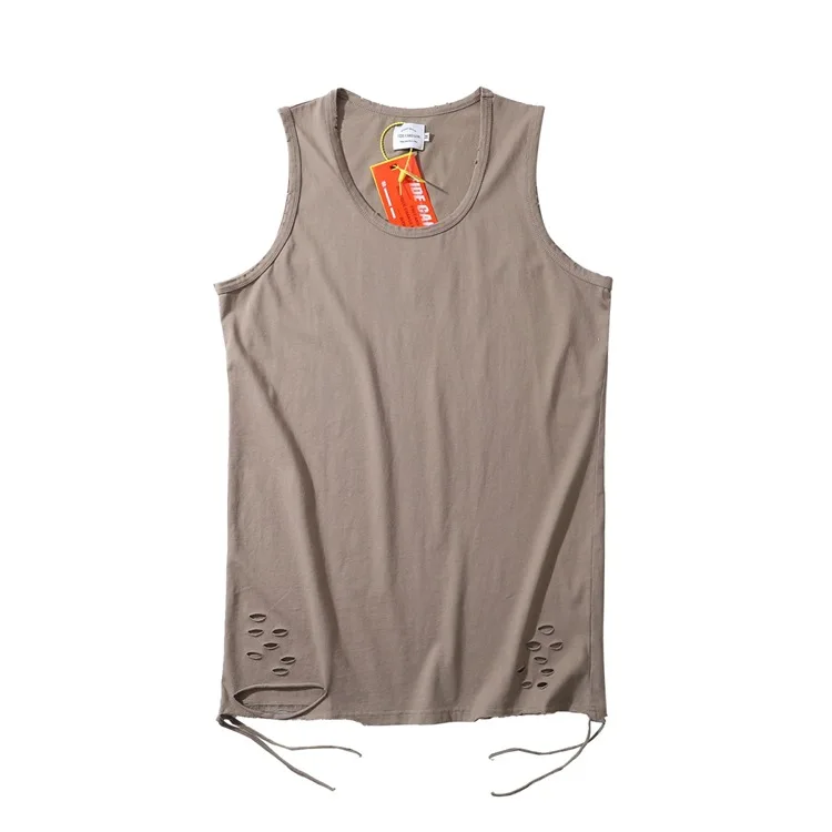 

Hem Hole CottonVest Men's Summer European and American High Street Fashion Brand Hip Hop Long Sleeveless T-shirt Bottoming Shirt