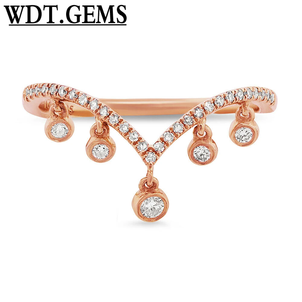 0.19 CT 10K Rose Gold Real Dangling Diamond Crown Dangle Shaker Statement Ring