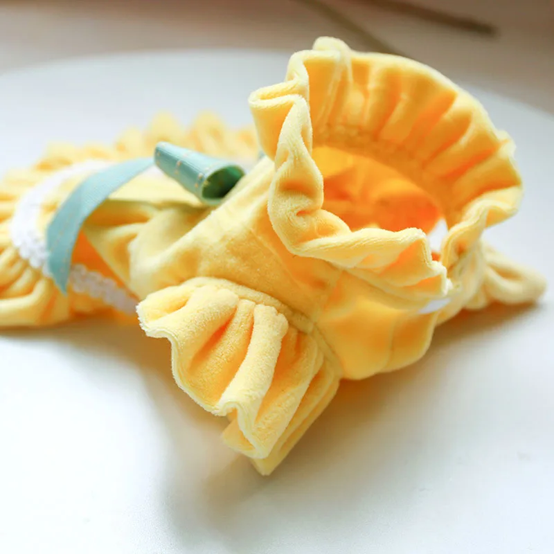 Желтое Плиссированное летнее платье для собак желтое кружевное с высоким