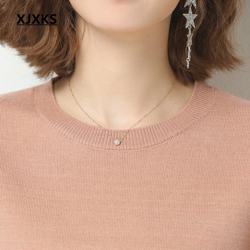 Пуловер женский кашемировый с круглым вырезом и длинными рукавами | Женская