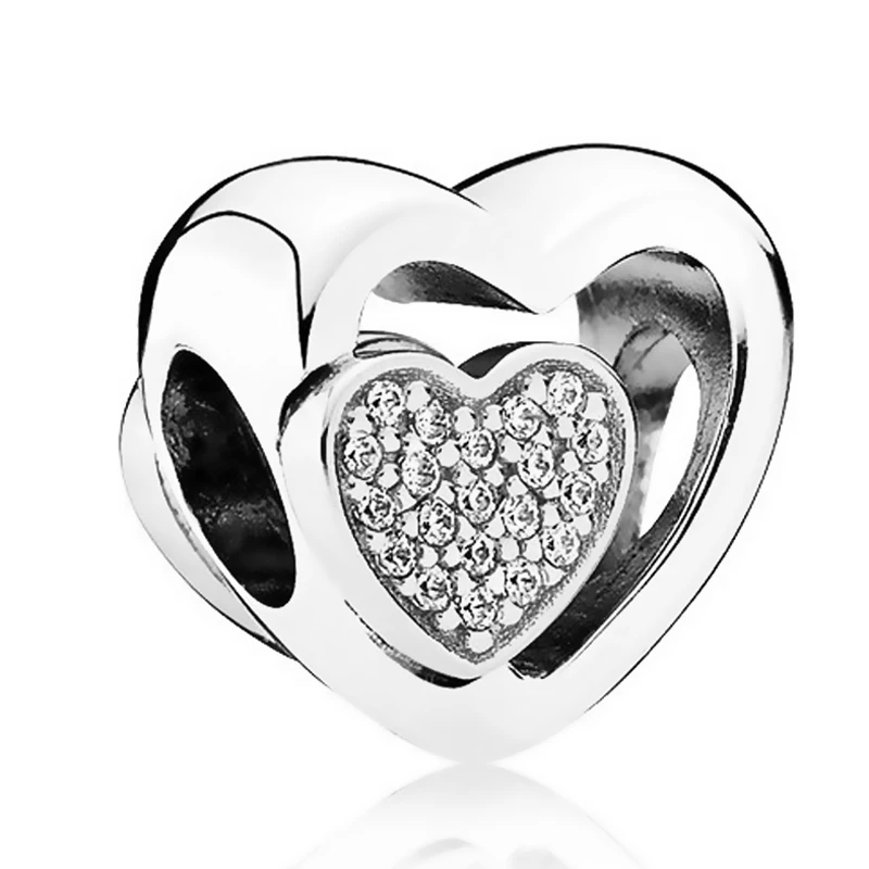 silver heart Nan Sister Grand Daughter Лучший Друг Микки Сердце Бусины Подходит Pandora браслет и браслет DIY для женщин Изготовление ювелирных изделий - Цвет: silver heart