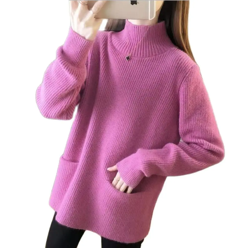 

Женский свитер-водолазка M.Y.FANTASY 2021, вязаная одежда в новом стиле на осень/зиму, свободный ленивый ветрозащитный Топ, утепленный Baselin