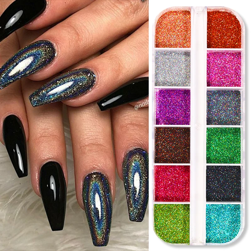 

1 Box Holographics Nail Glitter Colorful Nail Powder Sparkly Shinning Flakes Dust Chrome Pigment Manicuring Art Decoration