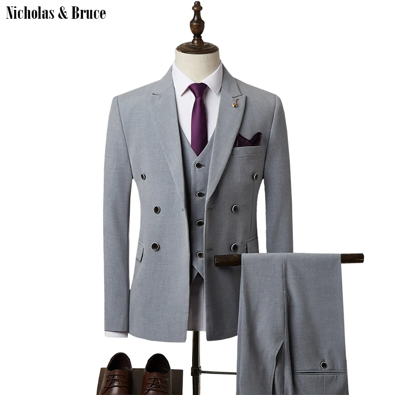 Мужской деловой костюм N &amp B двубортный смокинг блейзер 3 предмета (пиджак + жилет