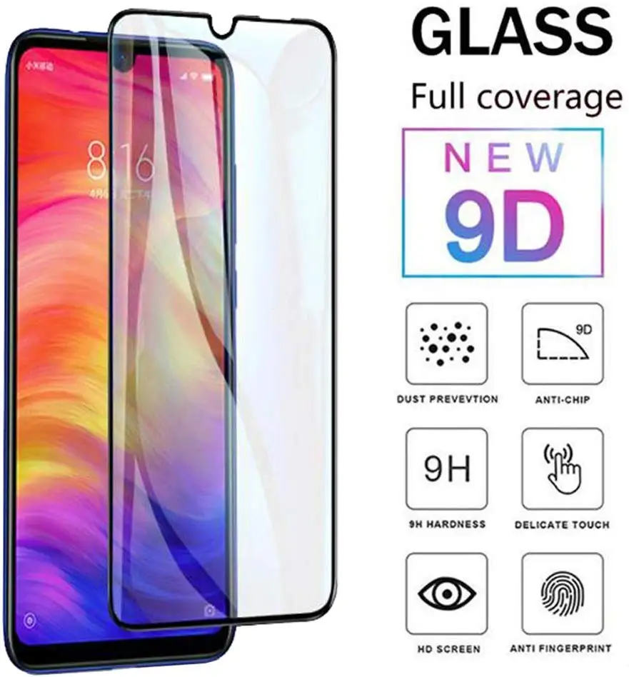 Закаленное стекло 9D с полным покрытием для Xiaomi Redmi Note 8 7 6 Pro Защита экрана 8A 7A 6A