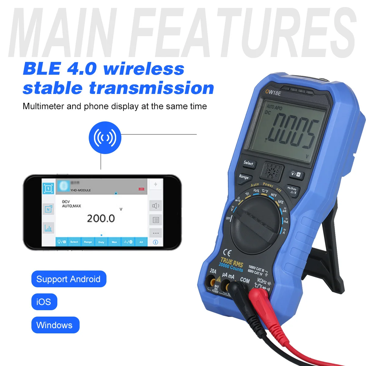Цифровой мультиметр Digital Smart BLE 4 0 высокоточный с ЖК-дисплеем и беспроводным