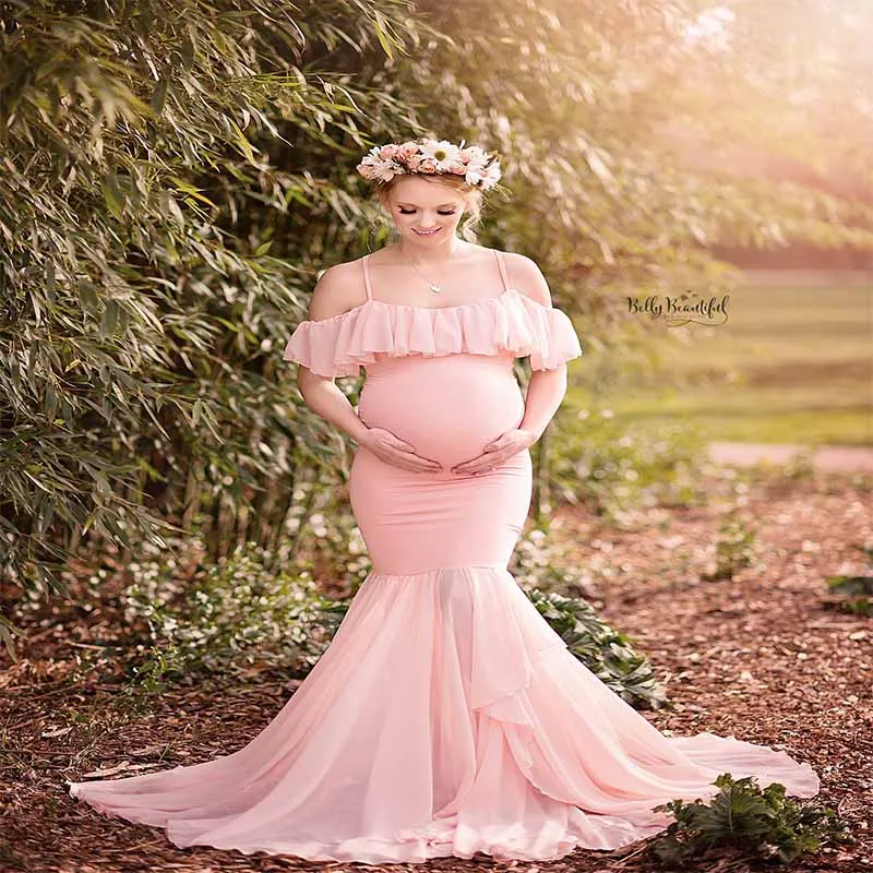 

Mermaid Maternity Dresses For Photo Shoot Pregnant Women Pregnancy Dress Photography Props Sexy Off Shoulder Maxi Maternity Gown