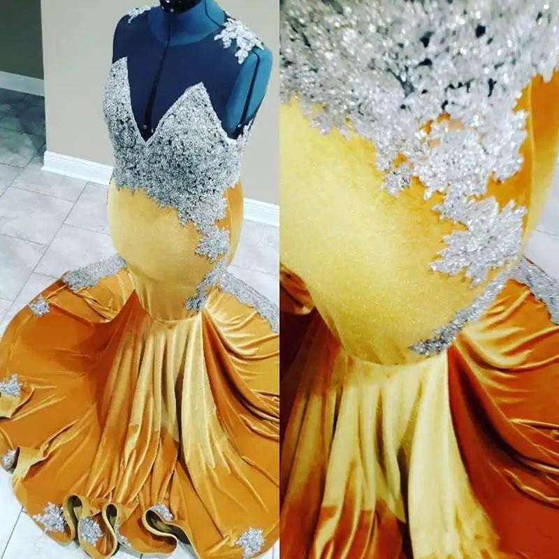 

Elegant Yellow Mermaid Evening Dresses Sweetheart Lace Applique Beads Court Train Evening Gowns Formal Dress vestidos