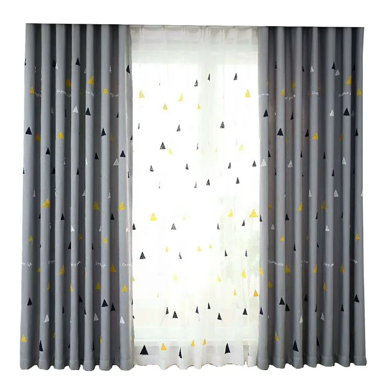 

NorthernEuropean-StyleMinimalistCurtains Popular Modern Geometric Triangle Embroidered Blackout Curtains For Living Room Bedroom