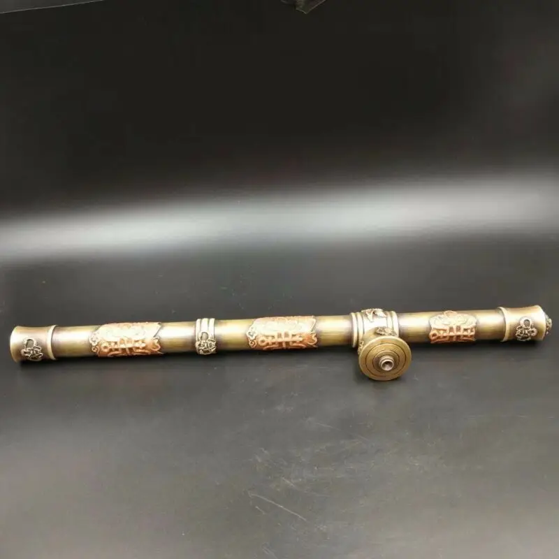 

Chinese Antique Brass Pipe Engraving Eagle Lion