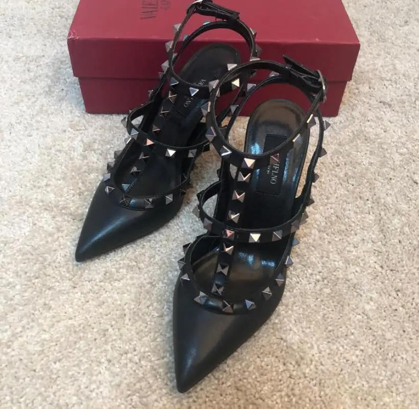 Классические роскошные брендовые сандалии на высоком каблуке с заклепками и