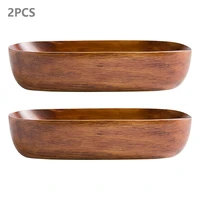2pcs household solid wood oval shape plate serving tray easy clean multipurpose tableware for sushi dried fruit desserts snack