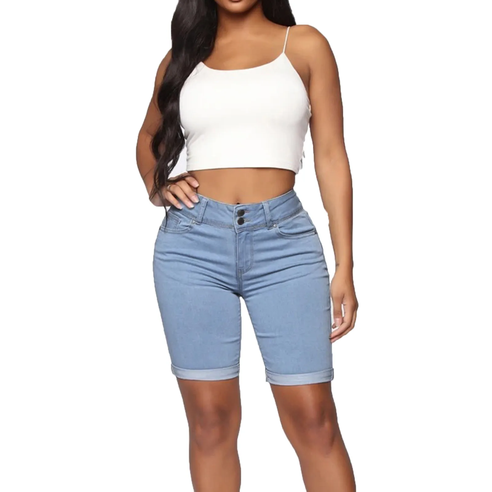 

2021 summer sexy high waist streetwear plus size breathable casual jeans slim shorts