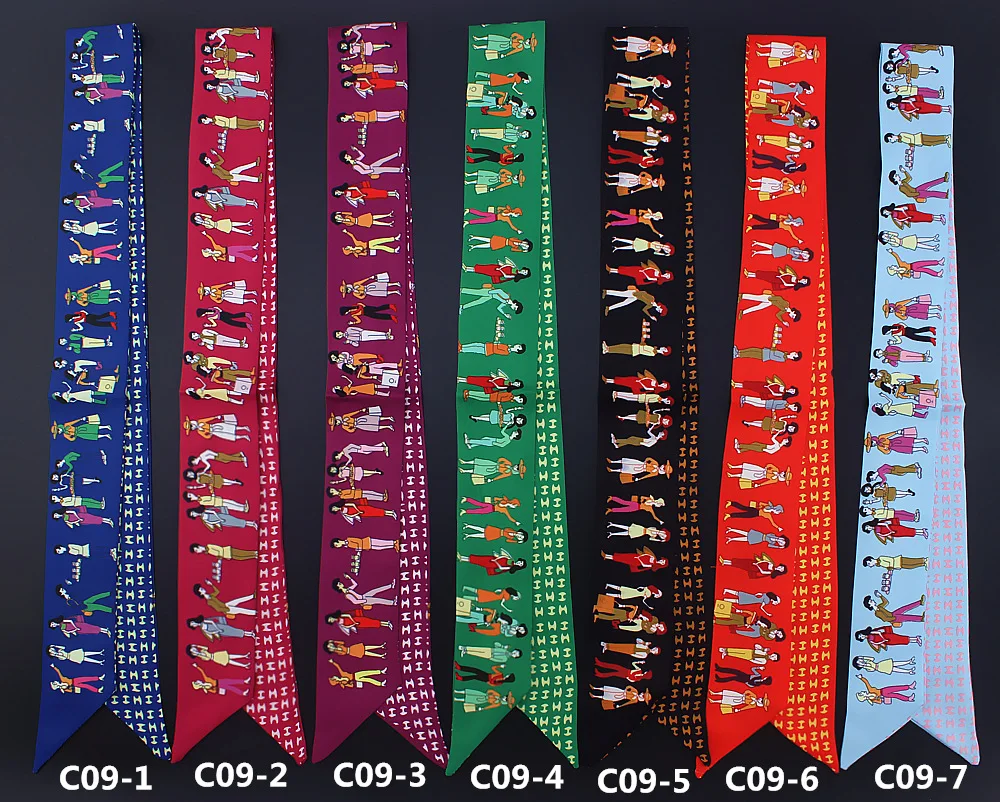 

New Design Paris Holiday Print Twill Imitation Silk Scarf Women Scarf Bag Decorative Small Ribbon Lady Headband Spring