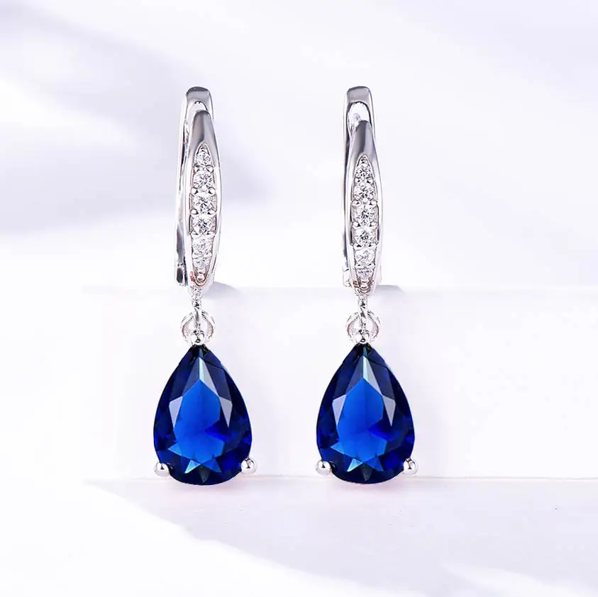 Sapphire Куололит серьги кольца драгоценный камень Клипсы Серьги для женщин зултанит создать серебро 925 ювелирные изделия цвет Свадебные ювелирные изменить перстни из чистого серебра серьги булавки серьги - Цвет камня: Sapphire