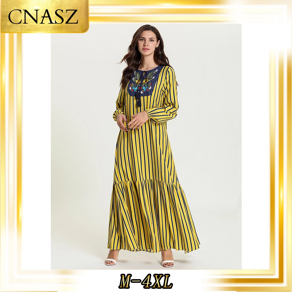 Женское платье с длинными рукавами Abaya желтое Удобное повседневное большого