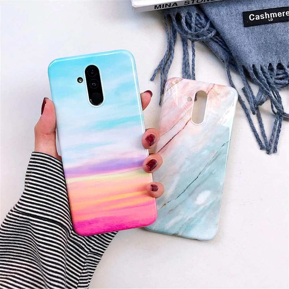

Phone Case for Huawei P20 P30 P40 Pro Mate 20 30 Lite Marble Texture Soft TPU Cover Silicone Protective Mobile Shell Luxury Girl
