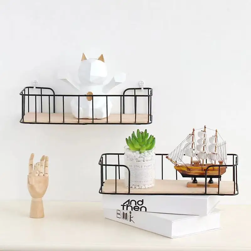 nordic simple plank iron art commodity shelf kitchen toilet storage rack shop decoration wall hanger rack decorative frame free global shipping