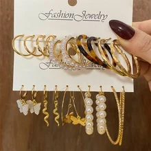 IPARAM Bohemian Gold Snake Pearl Drop Earring Set for Female Pearl Acrylic Butterfly Geometric Dangle Earring Trend Jewelry Gift