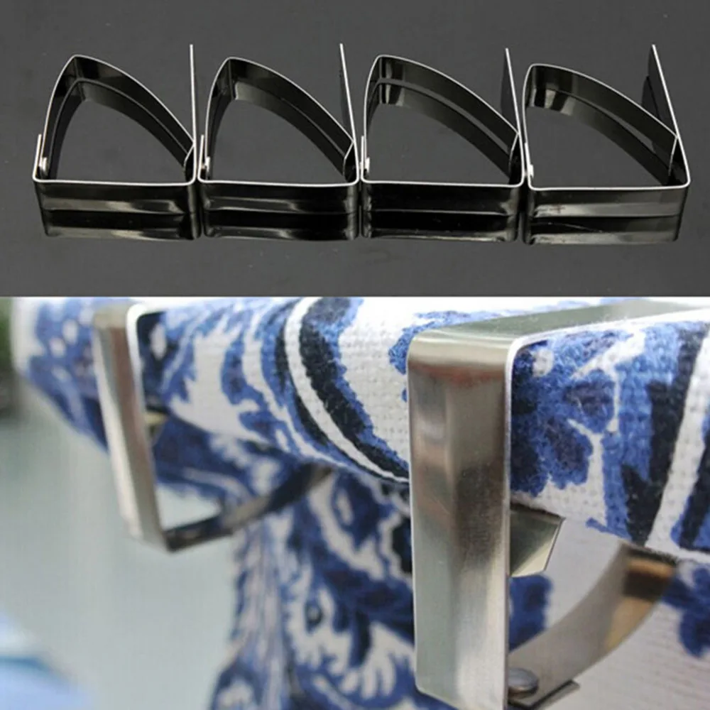 

4PCS Simple Stainless Steel Tablecloth Tables Cover Clips Holder Cloth Clamps Party Picnic Office Clips Best Selling