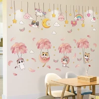 shijuekongjian cats feathers wall stickers diy cartoon stars wall decals for kids room baby bedroom nursery house decoration