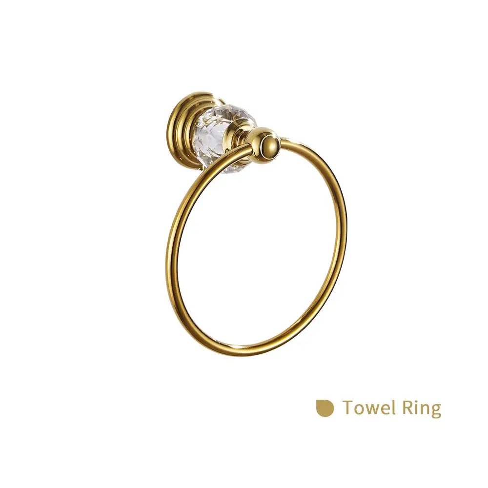 Handle Towel Ring Роскошный золотистый кристалл аксессуары для ванной комнаты Набор 6 шт аксессуары для ванной набор настенный держатель мыла, полотенцесушитель, держатель туалетной бумаги - Цвет: Handle Towel Ring