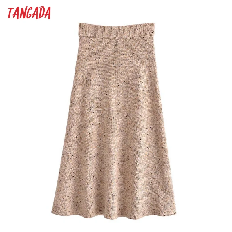 

Tangada Women Colorful Yarn Sweater Midi Skirt Strethy Waist Office Ladies Elegant Chic Mid Calf Skirts 3H988