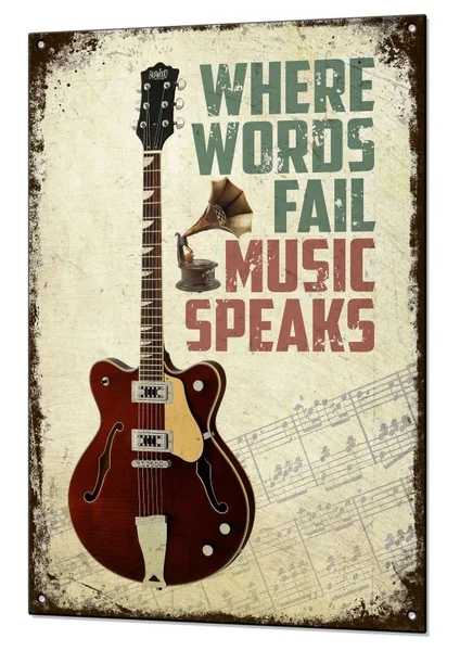 

Music Speaks Metal Tin Sign Retro Guitar Vintage Plaque Guitar Retro Metal Sign Tin Poster Large :12X 8 Inches