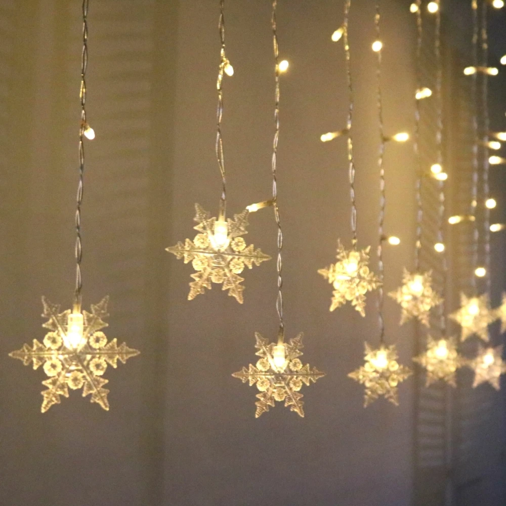 

Luces de la secuencia del LED luces de la cortina 96 LED Snowflake Fairy Lights 8 modos Navidad Ventana Jardin Fiesta Pati