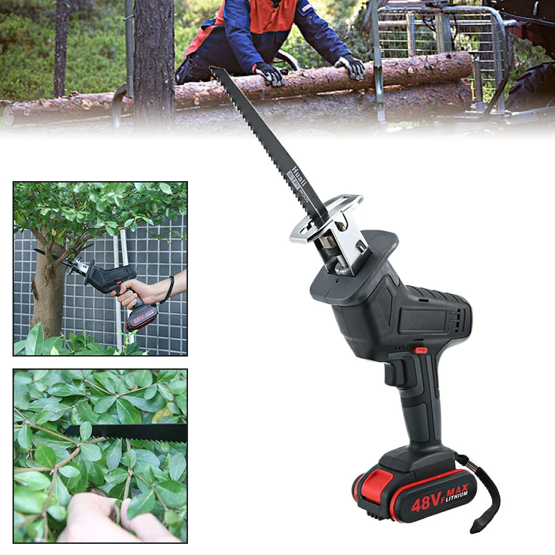 Electric Cordless Logging Chainsaw With 4 Blades 48VF Wood Metal Reciprocating Saws With Power Adapter Woodworking Power Tool
