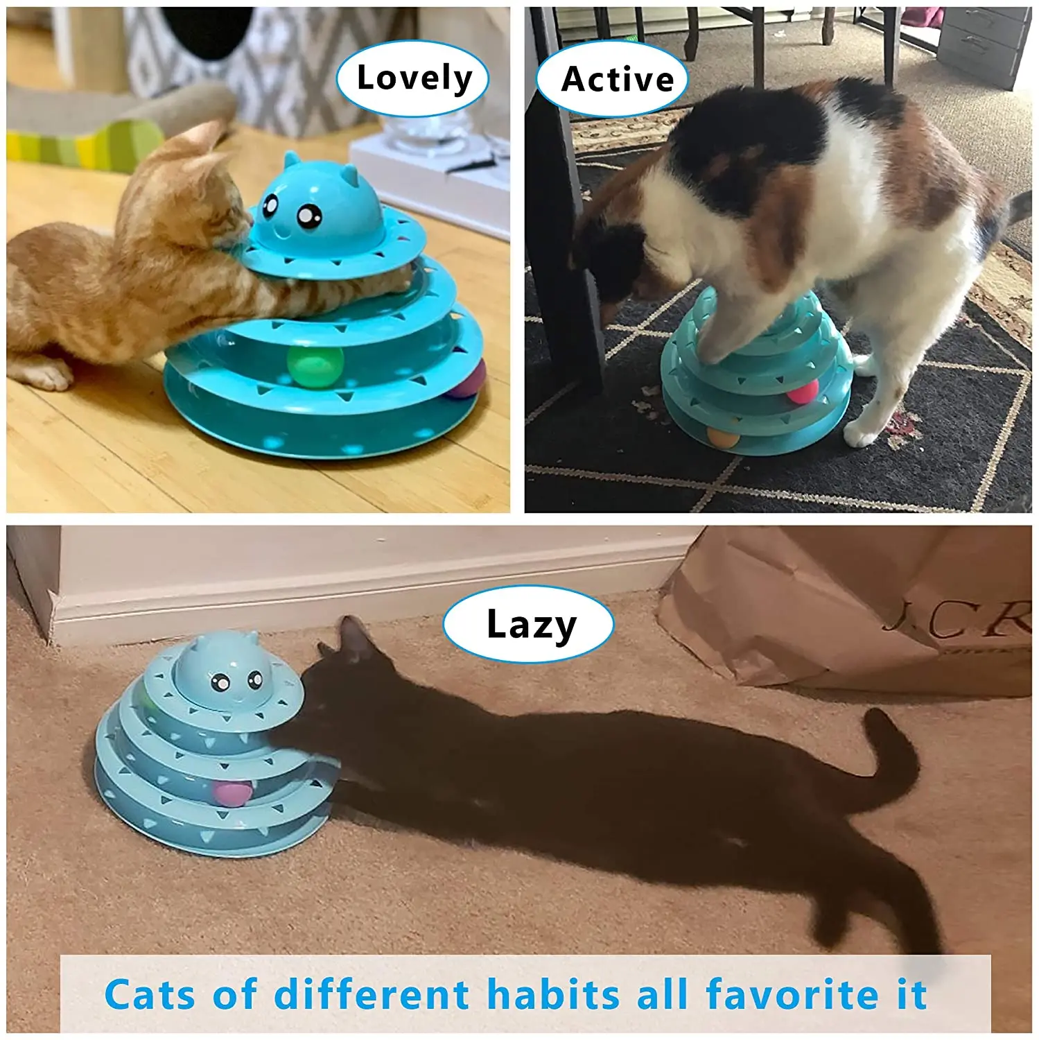 

Cat toy roller 3 level turntable cat toy ball, with six colored balls interactive kitten fun mental stamina exercise puzzle toys