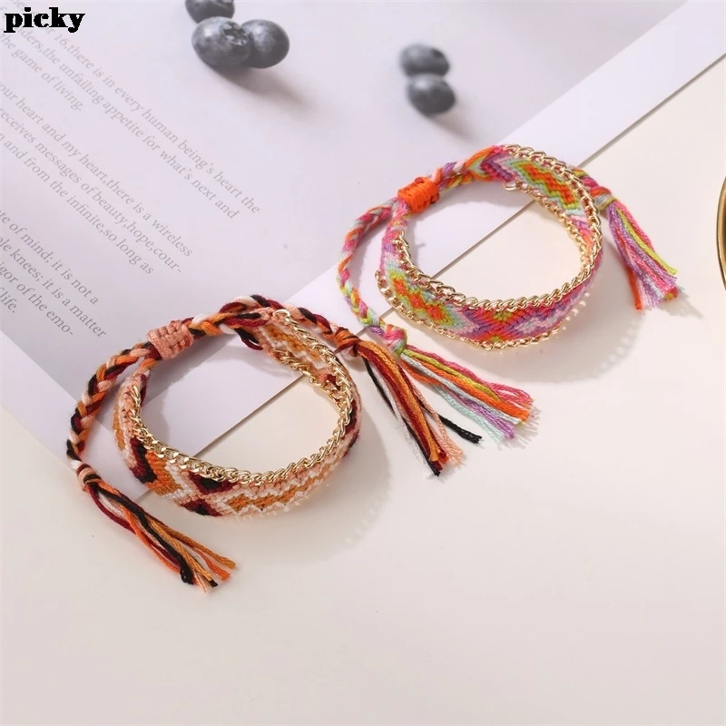 Богемный многоцветной плетеный браслет дружбы для женщин ручной работы