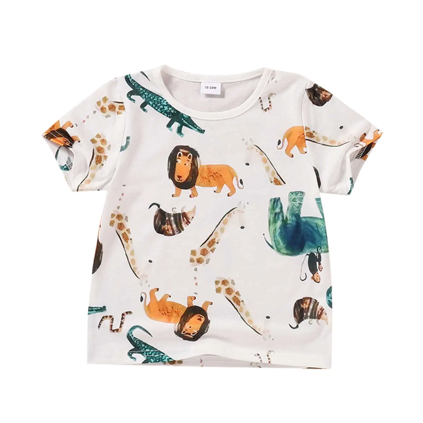 

2021-03-30 Lioraitiin 1-6Years Toddler Summer Breathable Little Boys T-shirt Creative Cartoon Animal Printing Short Sleeve Top