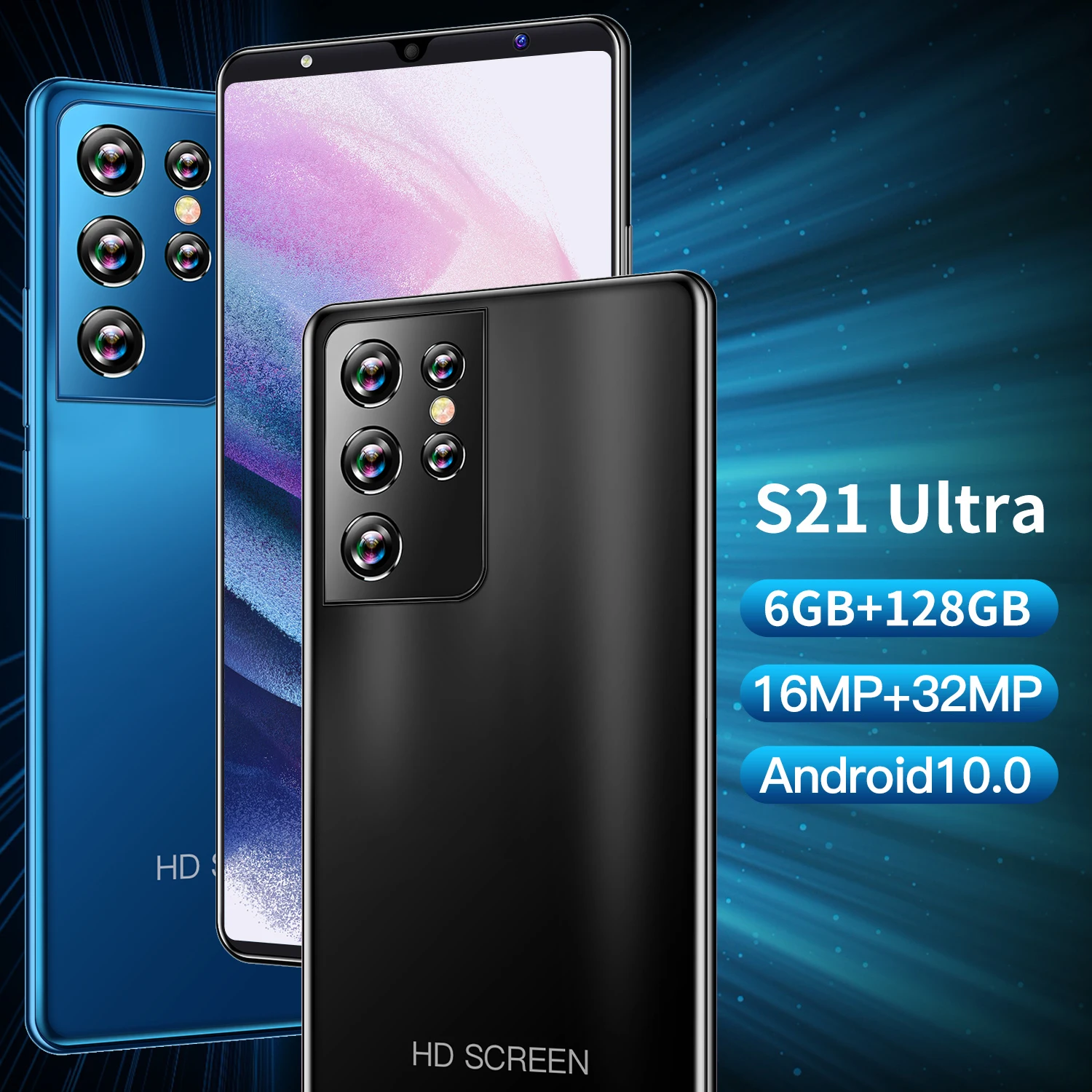 

Hot Sale 5G Smartphone S21 Ultra 10Core 16MP+32MP 8+128GB 5000MAH Finger Face Unlock Dual SIM Card Latest Android10