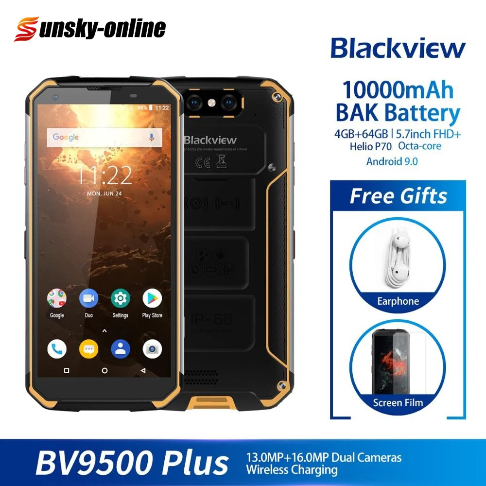 BLACKVIEW BV9500 Plus IP68 водонепроницаемый смартфон 10000 мАч Android 9 0 16 МП 4G + 64G 5 7 &quotFHD