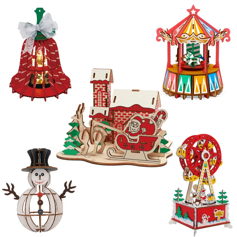 Рождественская подвижная головоломка модель 3D деревянная игрушка для