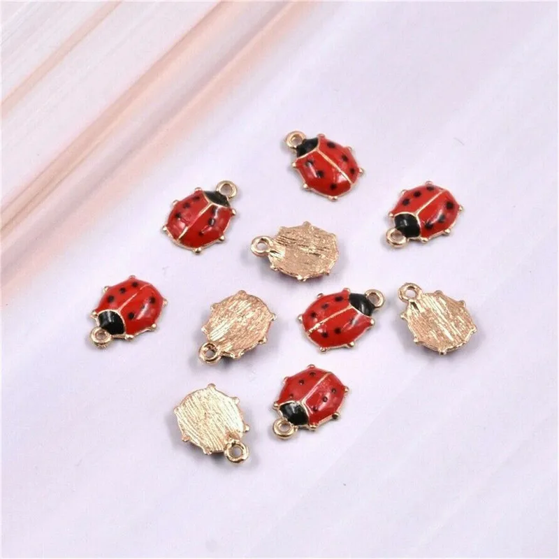 Enamel Red 10 шт божья коровка красная эмалевая Божья коровка амулеты для браслета бусины «божья коровка» кулон для ожерелья DIY Изготовление ювелирных изделий 11 мм x 9 мм - Окраска металла: Enamel Red