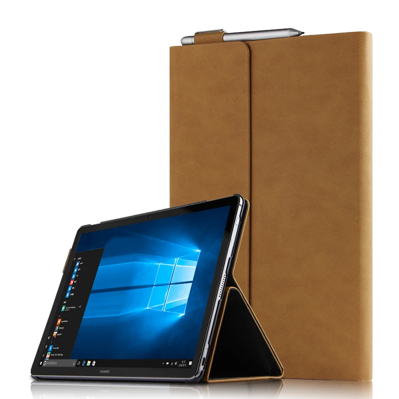 Коричневый Чехол-подставка в стиле ретро из искусственной кожи для huawei MateBook E PAK-AL09, 12 дюймов, чехол для планшета, Магнитный чехол с отделением для ручки - Цвет: Коричневый