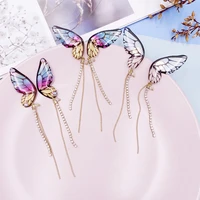 multi designs rainbow gradient butterfly long dangle earrings for women funny sequined rhinestone cicada wings tassel earrings