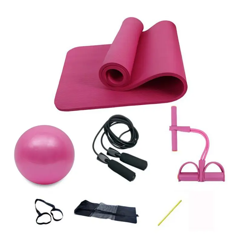 

Portable Yoga Mat Set Non-Slip 10mm Pad Chest Expander Jump Rope Pilates Ball 875D