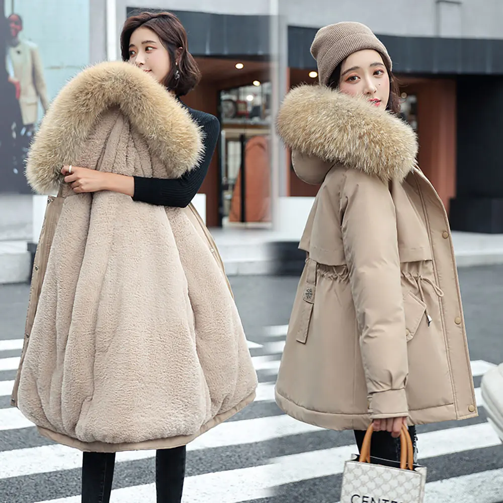 GRELLER New Short Autumn Winter Coat Women Casual Fur Lining Women Parkas Hooded Winter Jacket Women Clothing Outwear Female