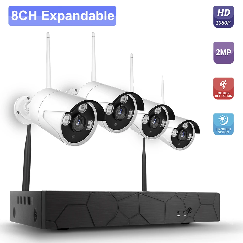 Камера видеонаблюдения 8 каналов 4 камеры 2 Мп 1080P Wi Fi|Система наблюдения| |
