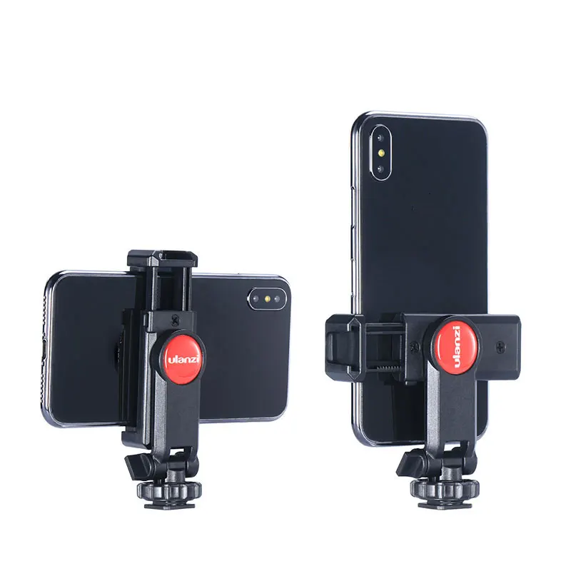 Ulanzi ST-06 360 Degree Rotation Vertical Bracket Phone Clip Holder Clamp Mount with Cold Shoe for DSLR Phone Photo Monitoring
