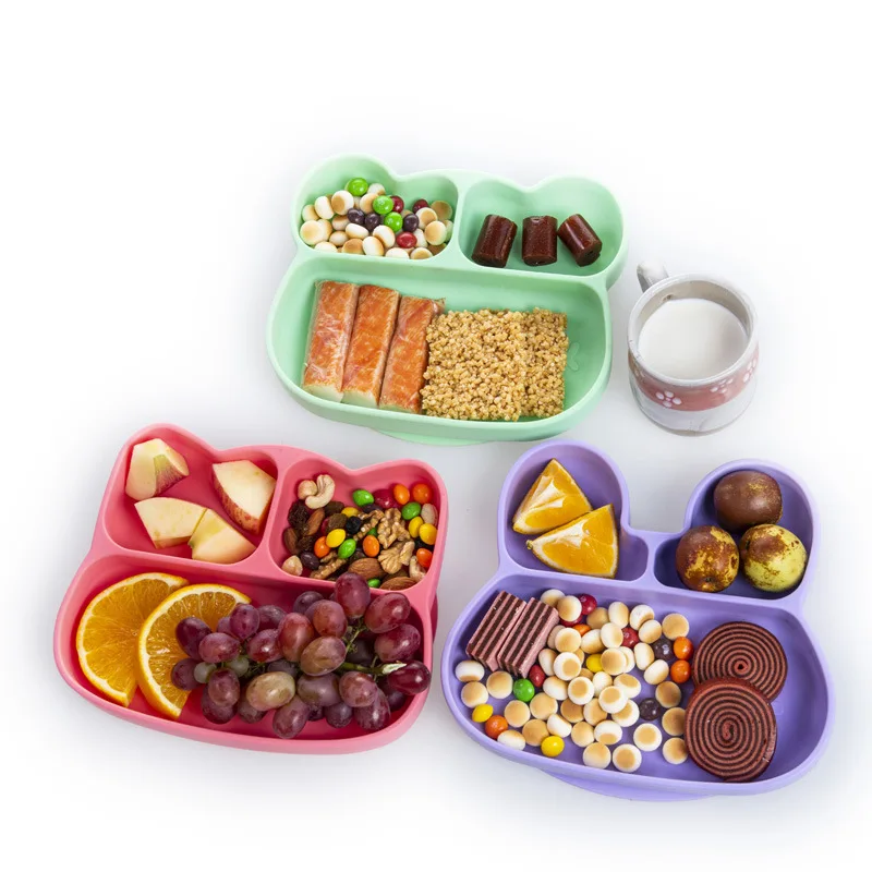 

Food Grade Children's Silicone Bowl Cartoon Integrated Split Plate Children's Anti Falling Silicone Tableware Bowls and Plates