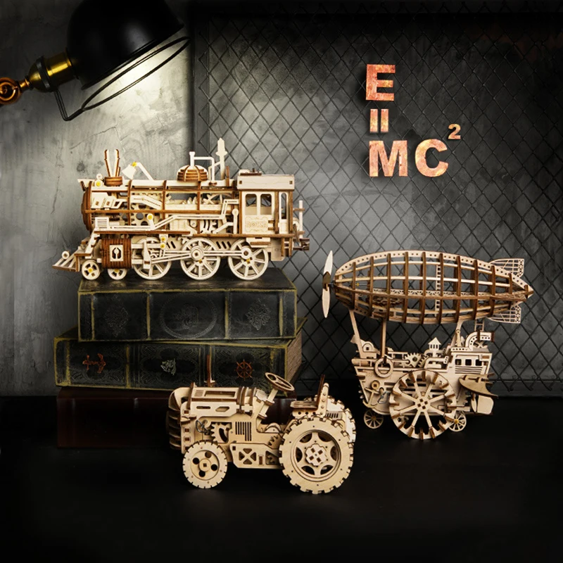 3D Wooden Train Airship Tractor Puzzle Games Assembly Model Kits Toys For Children Kids Girls Birthday Gift