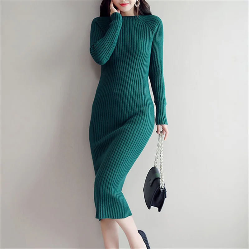 Женское платье свитер корейская мода женские вязаные платья зимний женский